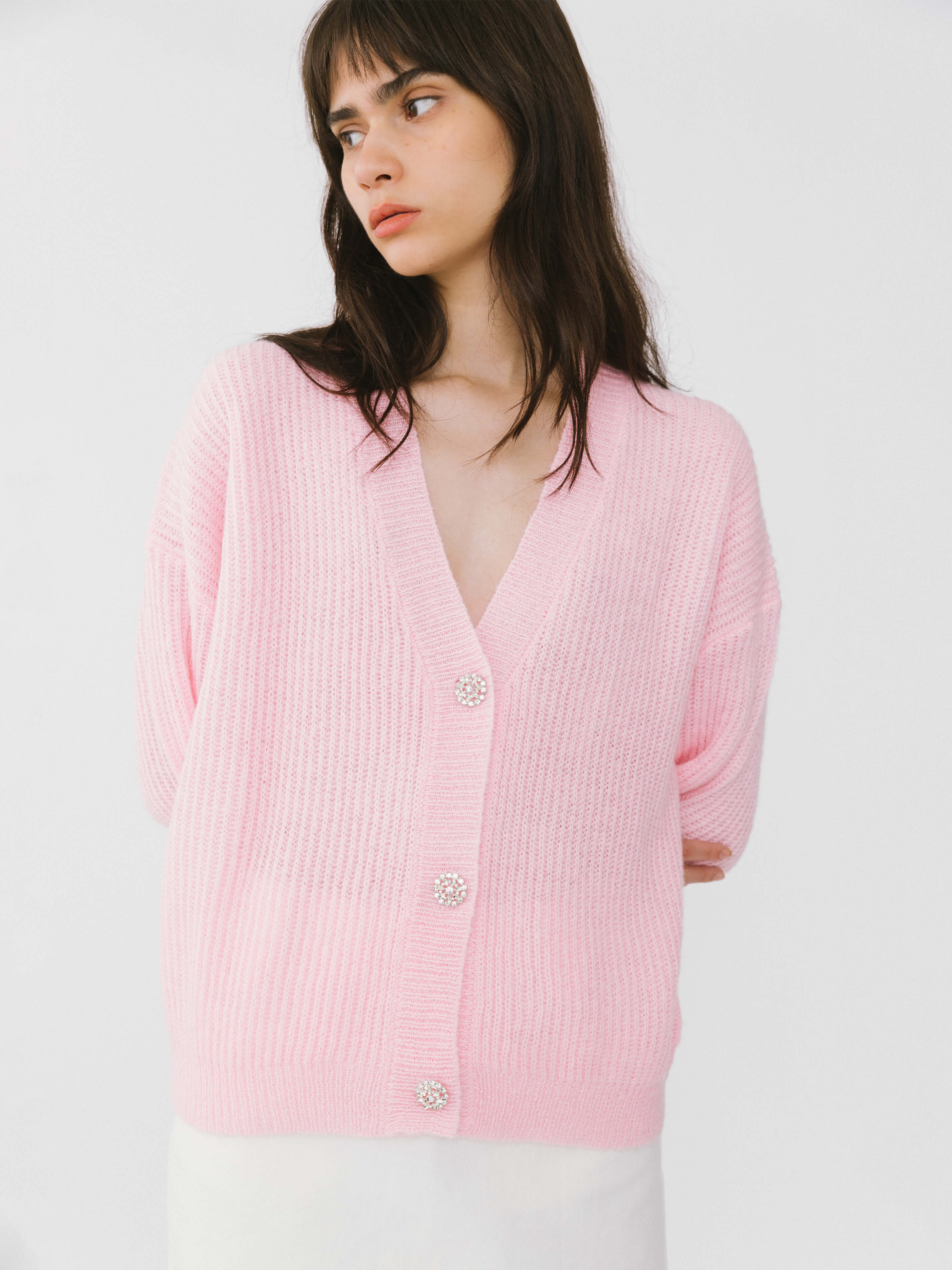 Casual V-Neck Ribbed Knit Cardigan with Wool Blend-7