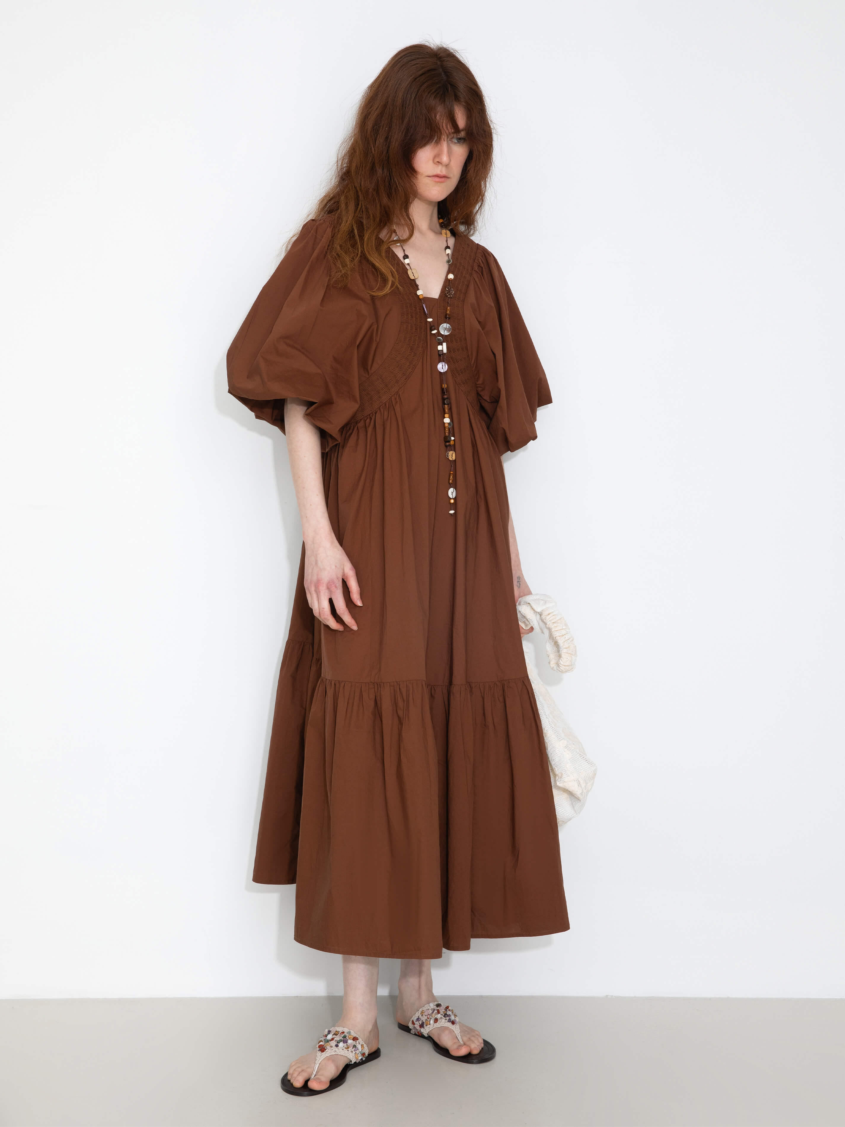 100% Cotton Puff Sleeve Loose-Fit Vacation Dress-8