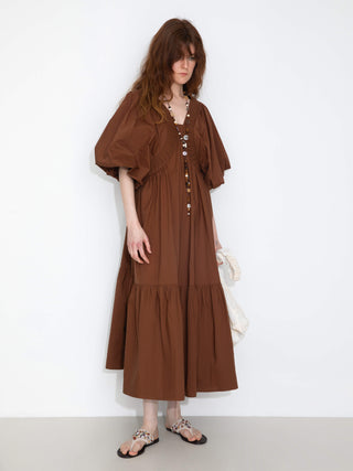 100% Cotton Puff Sleeve Loose-Fit Vacation Dress