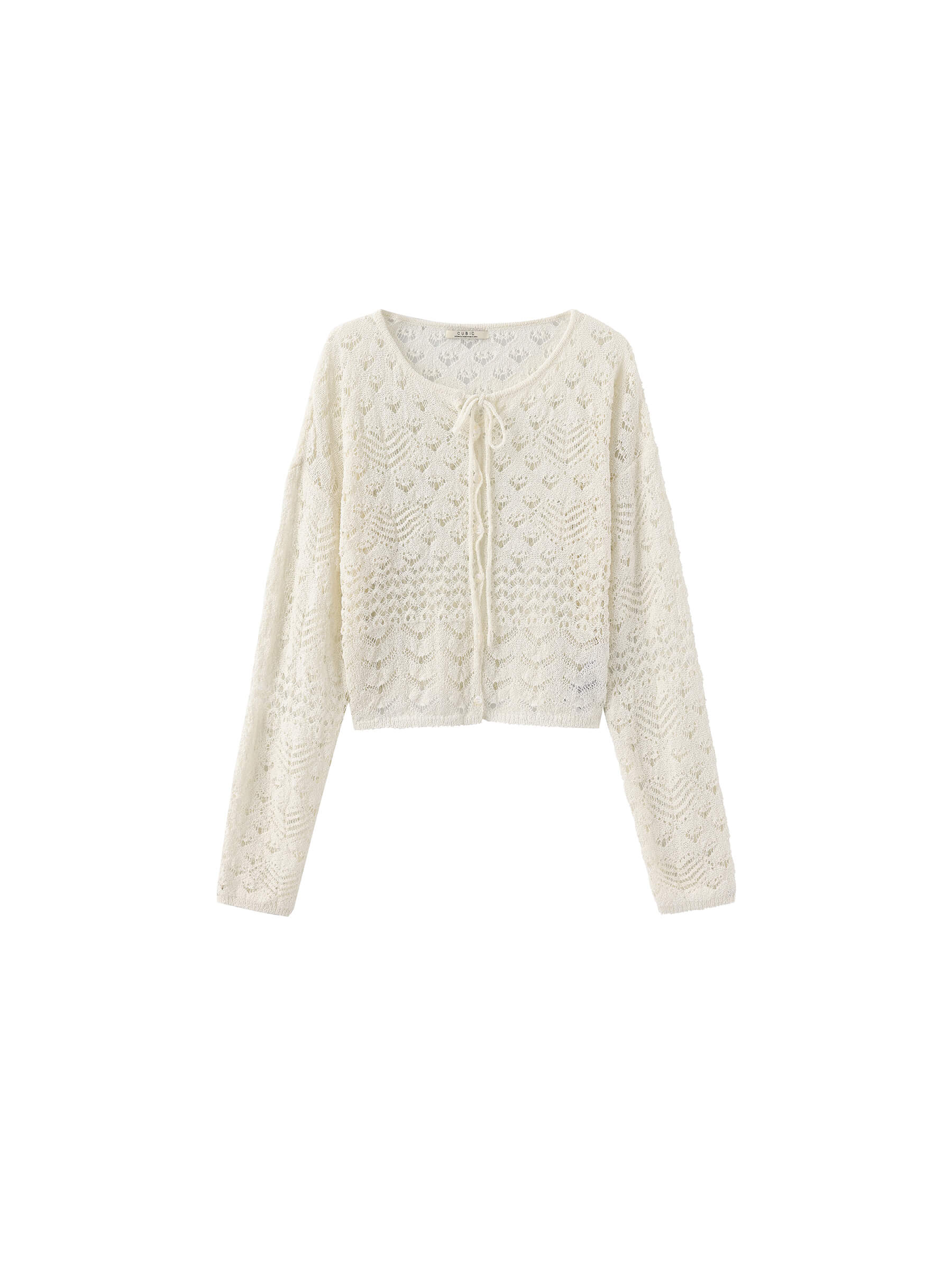 Tie Hollow-Out Knit Long Sleeve Cardigan-8