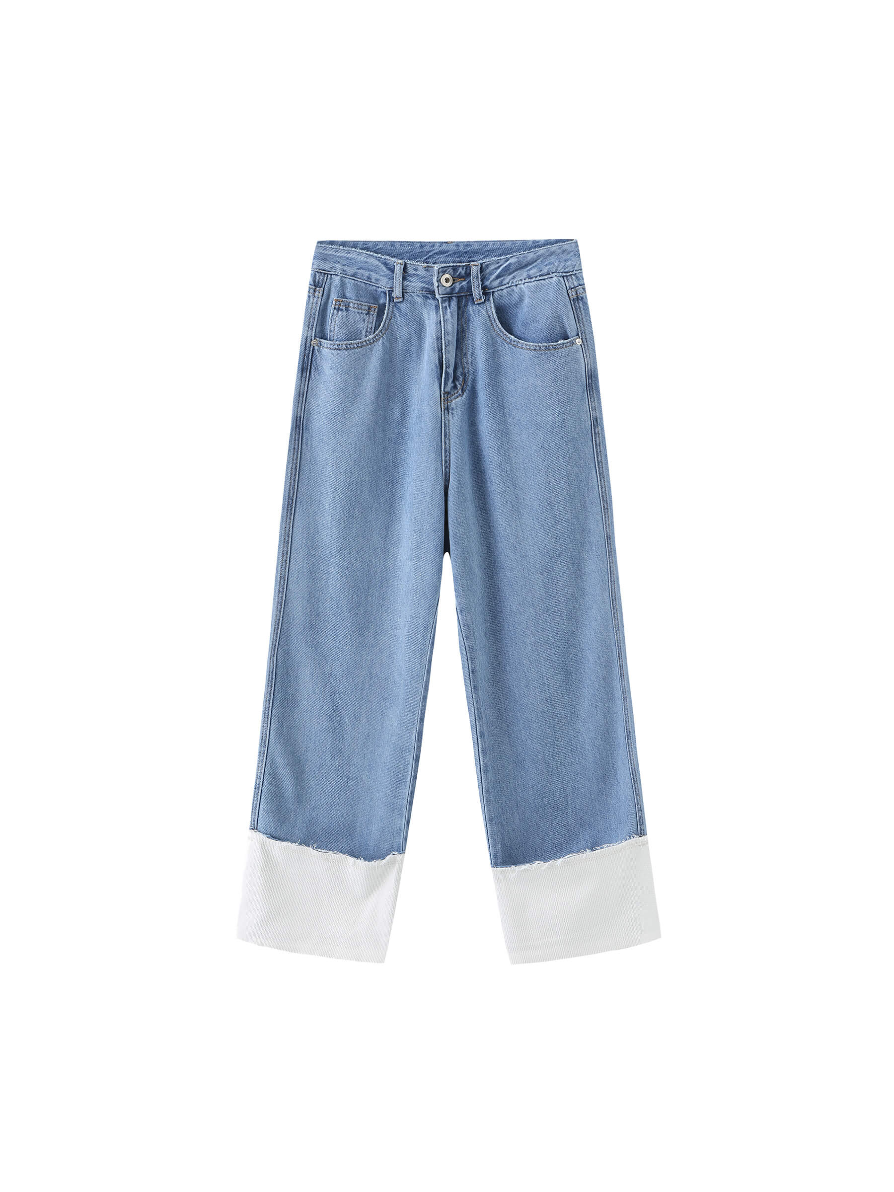 Blue and White Turn-Up Jeans-7