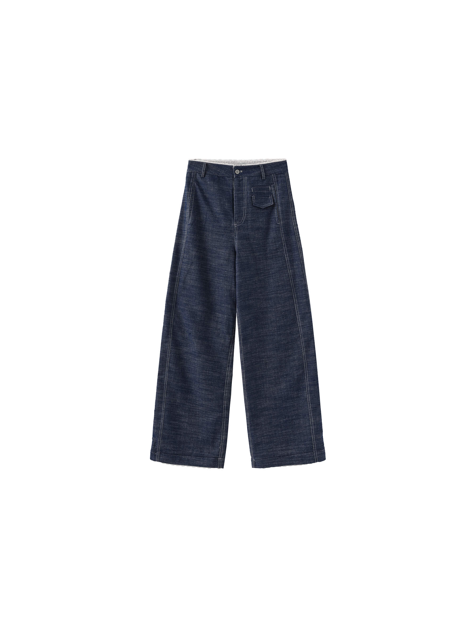 Linen-Cotton Lace Wide-Leg Straight Jeans-8