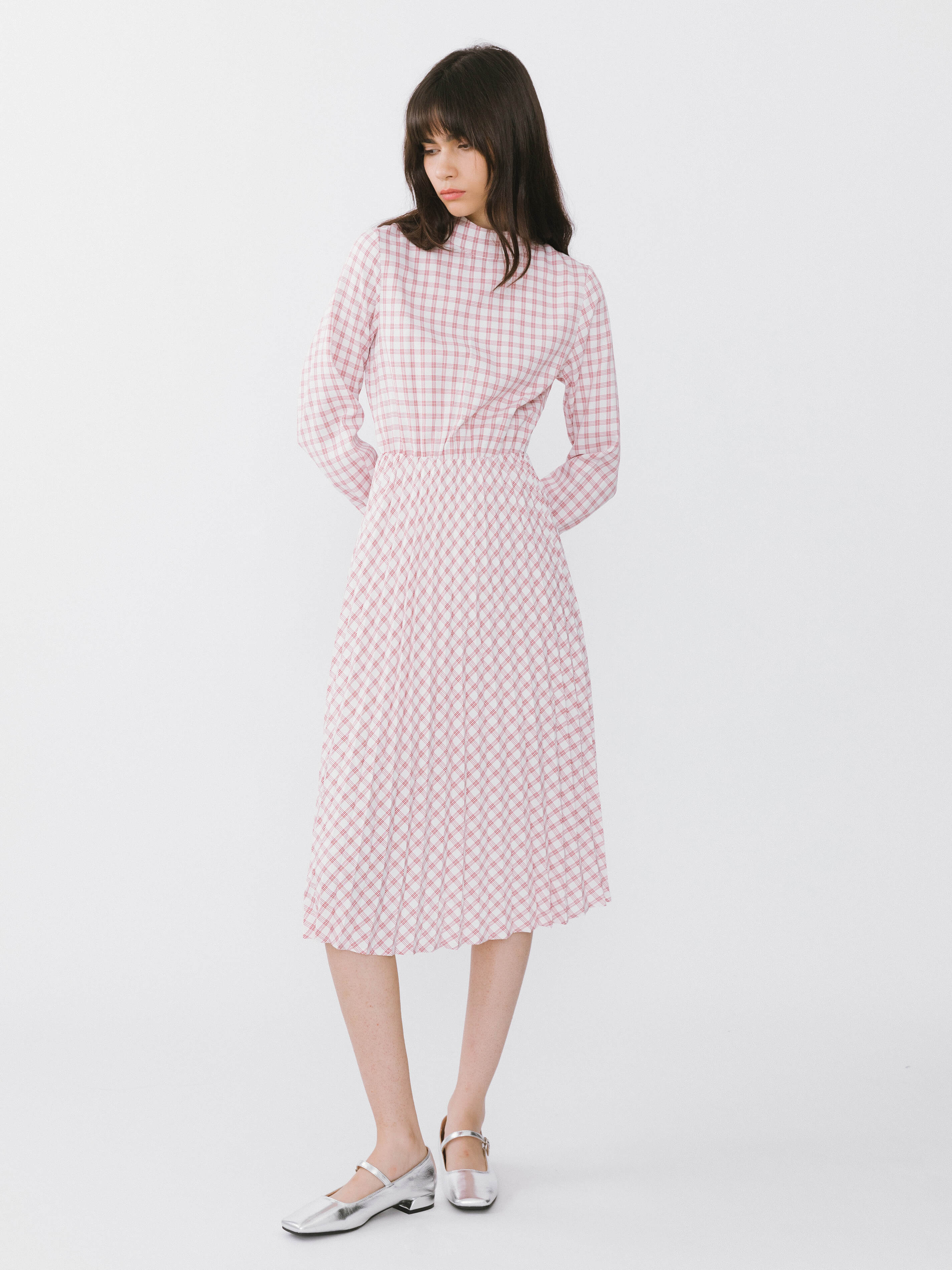 Tartan Neck Tie A-line Dress-12