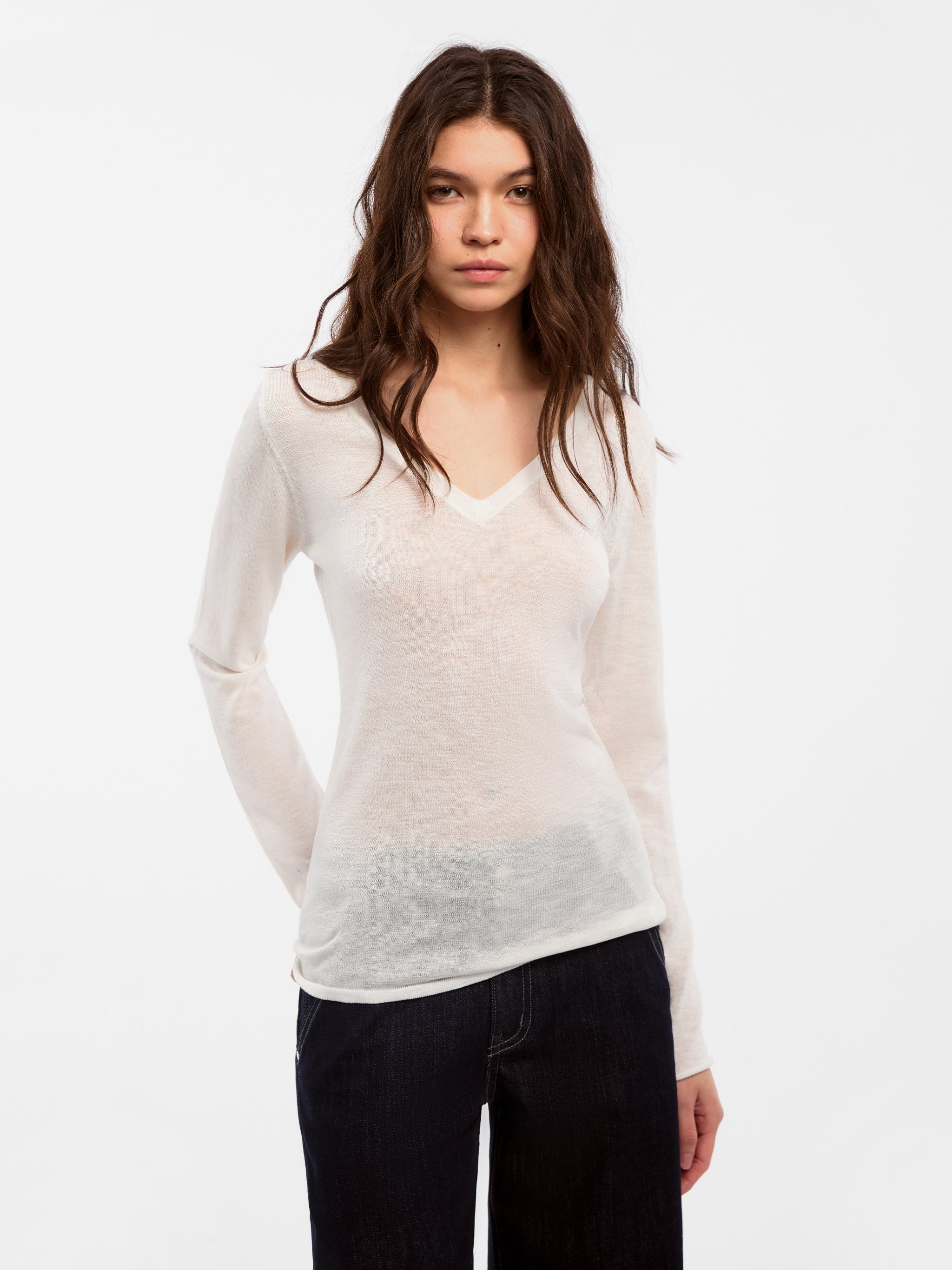 CUBIC Tencel Linen Blend V-Neck Knit Sweater-7
