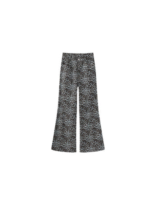 100% Cotton Leopard Print Flared Trousers