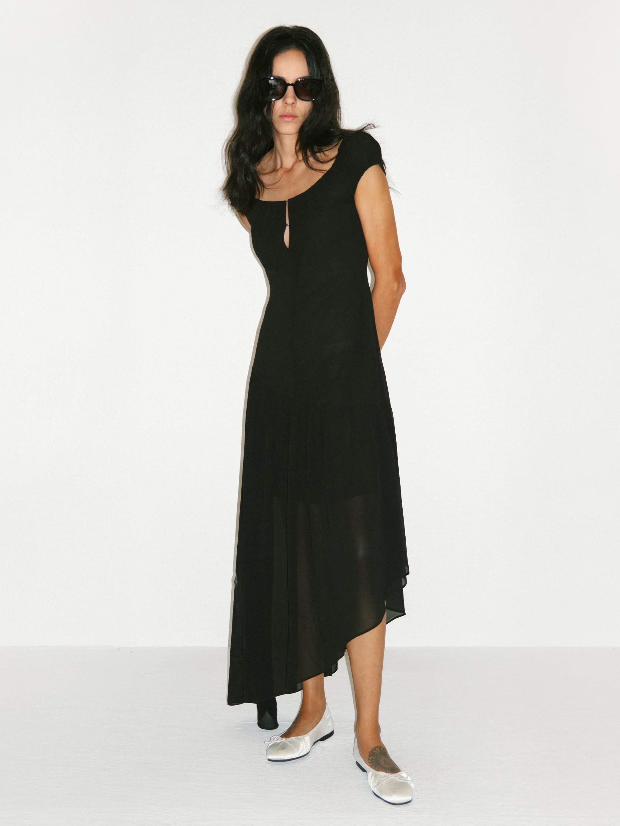 CUBIC Abstract Print Asymmetrical Chiffon Midi Dress-7
