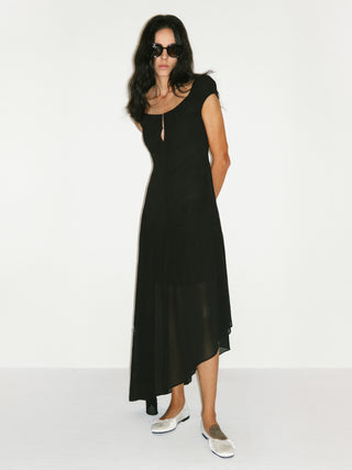 CUBIC Abstract Print Asymmetrical Chiffon Midi Dress