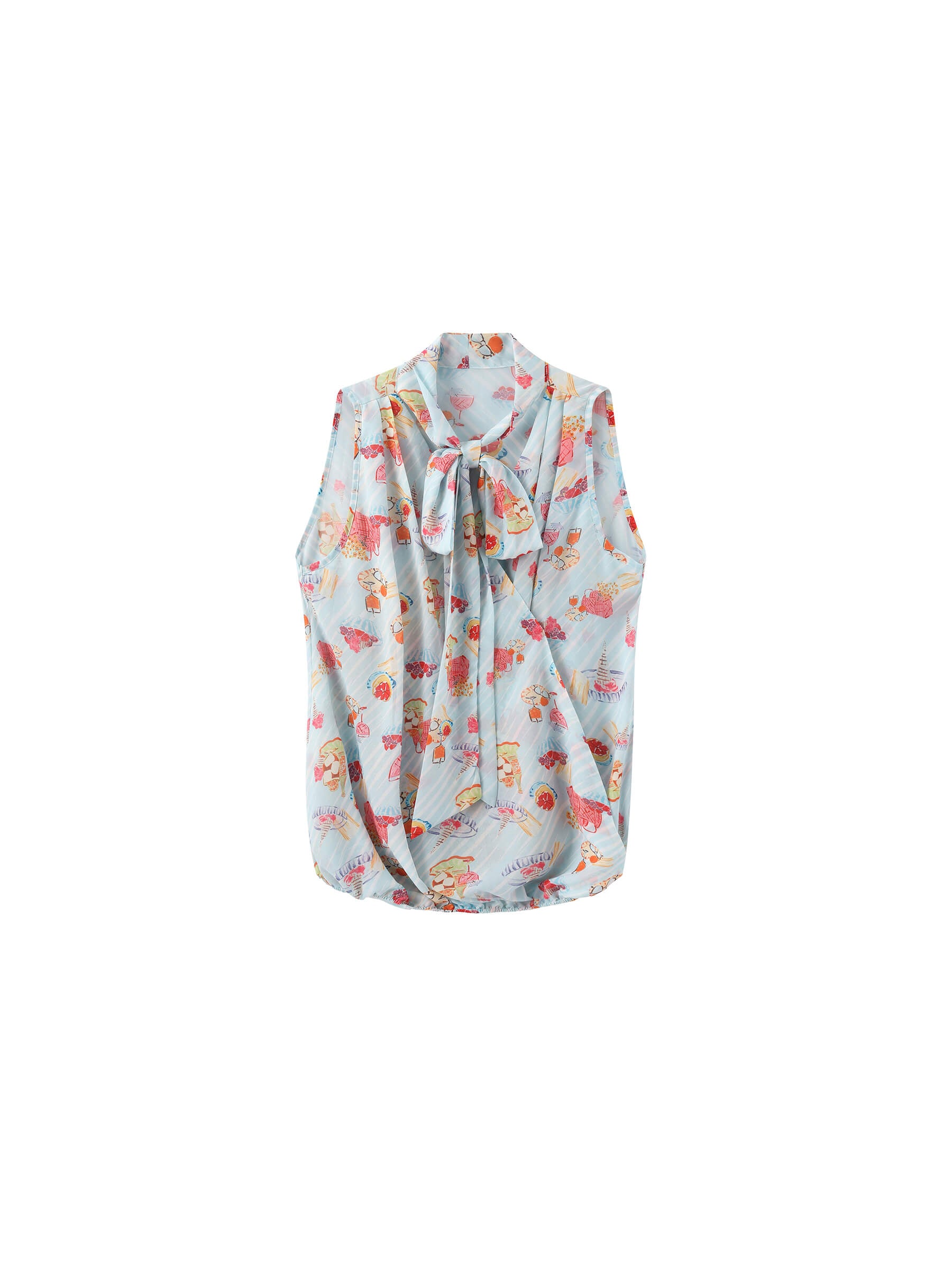V-Neck Sleeveless Top with Scarf Tie-8
