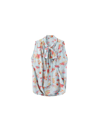 V-Neck Sleeveless Top with Scarf Tie