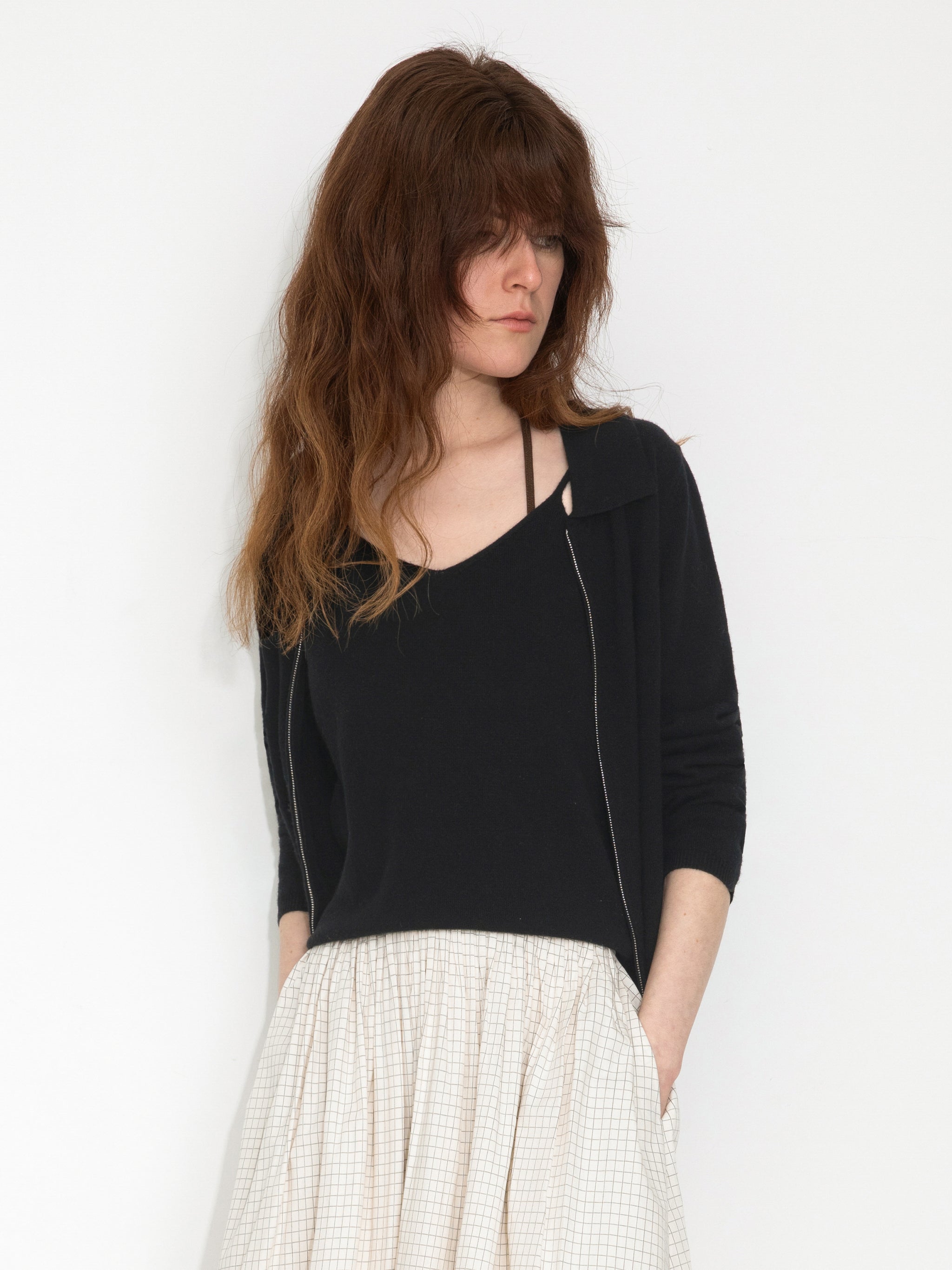 Zip-Up Collared Cropped Knit Cardigan & Vest Set-7