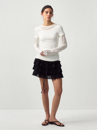 CUBIC Layered Ruffle Tiered Mini Skirt