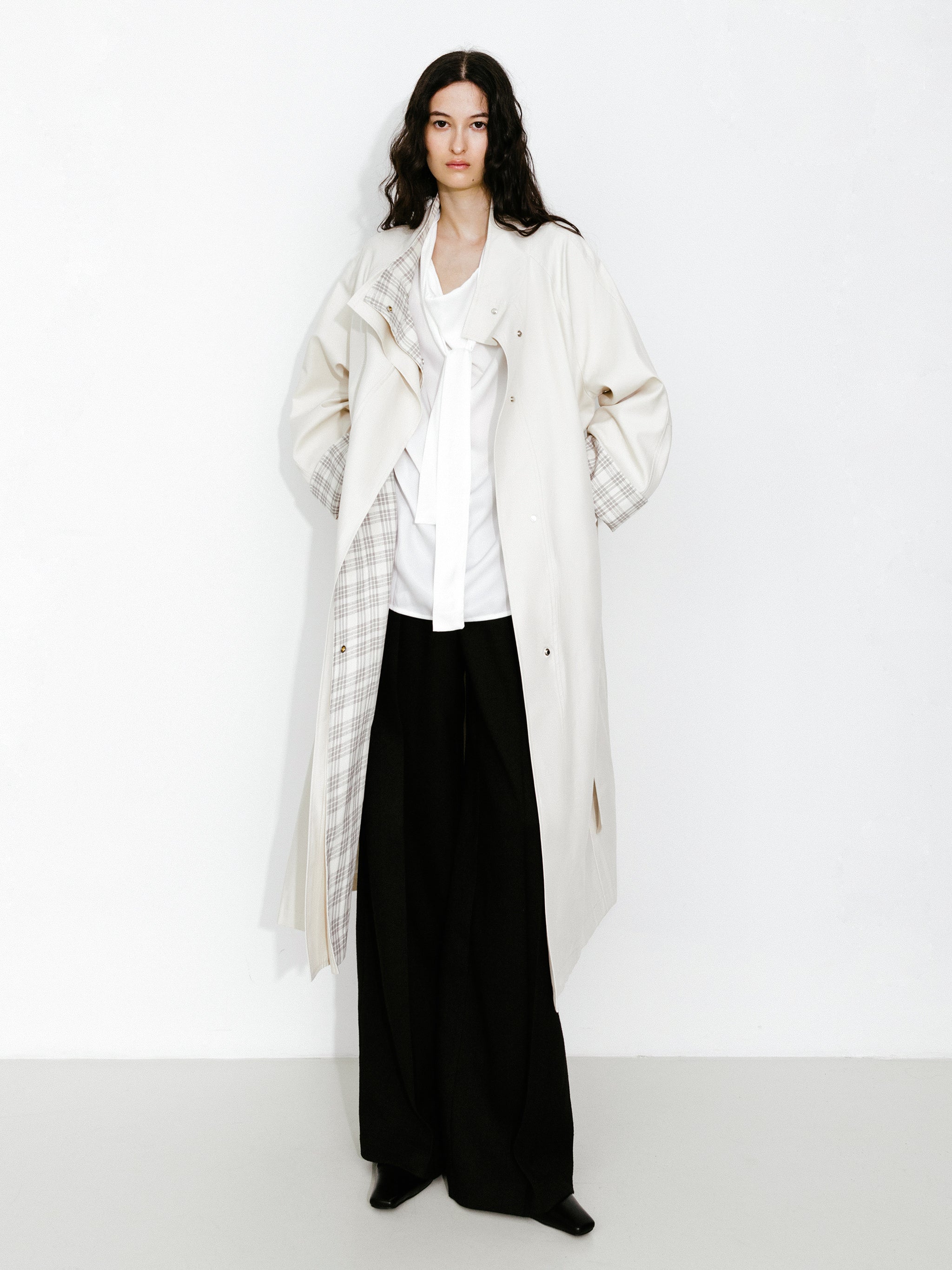 Funnel Neck Colorblock Cuff Trench Coat-10