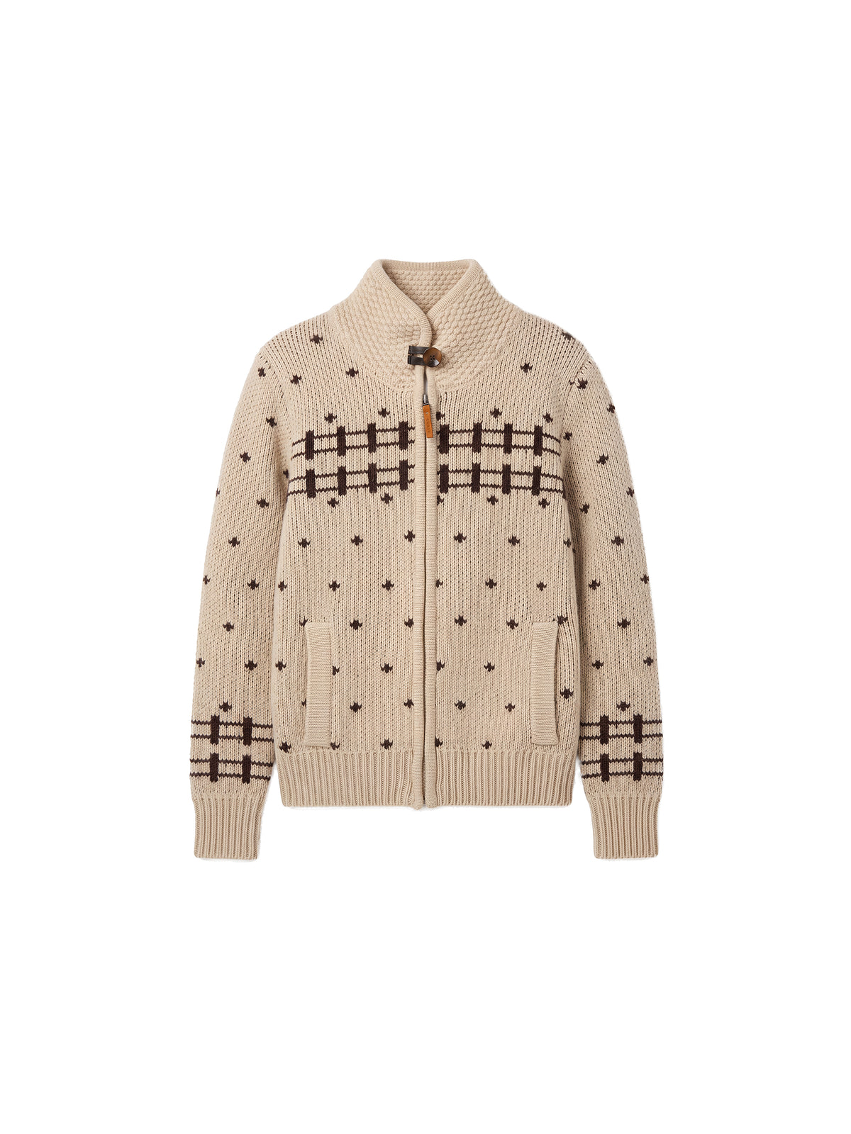 CUBIC 100% Wool Fair Isle Zip Knit Sweater-7