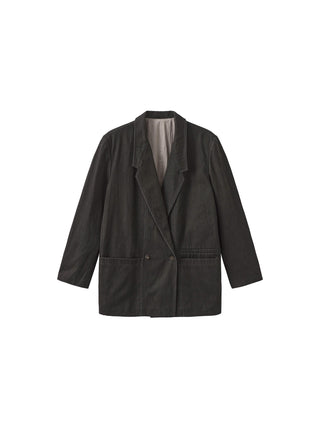 ONE BY CUBIC Black Tailored Double Breasted 100% Cotton Jacket