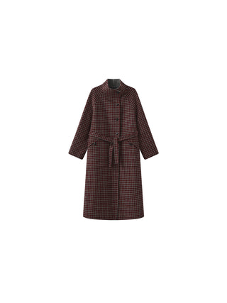 Vintage Plaid Stand Collar Reversible Long Coat