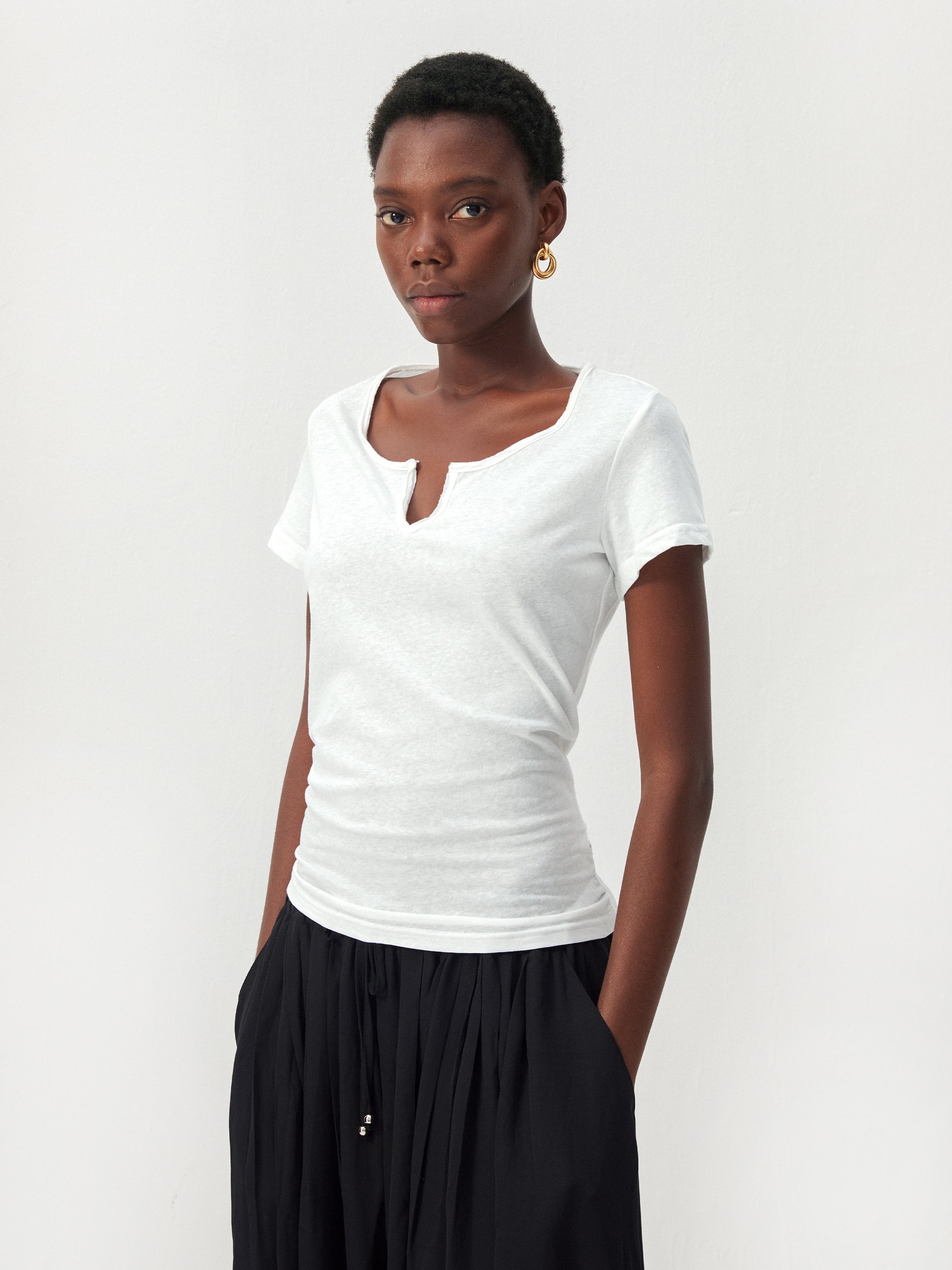 CUBIC Cotton-Blend Notch Neck Slim Fit T-shirt-7