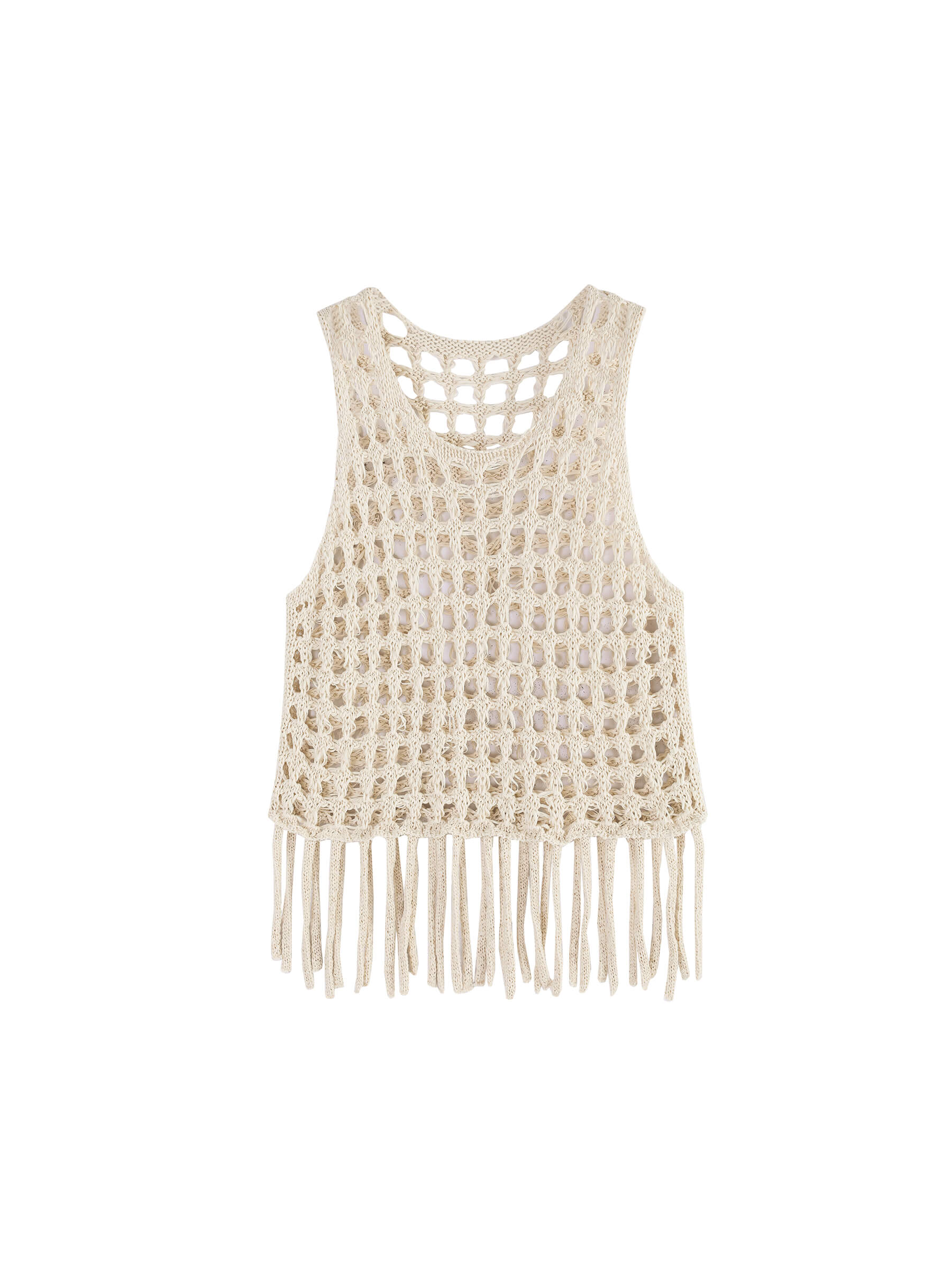 Fringed Open Knit Vest-7