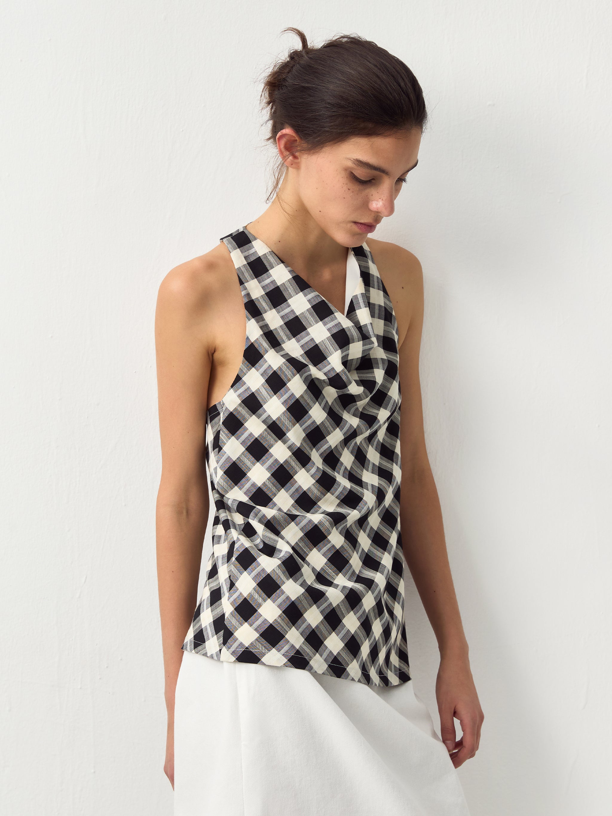CUBIC Linen Blend Halter Check Top-7
