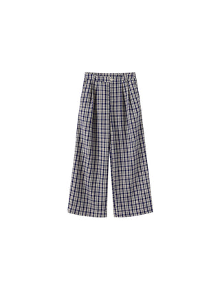 Striped Check High-Waisted Wide-Leg Casual Pants