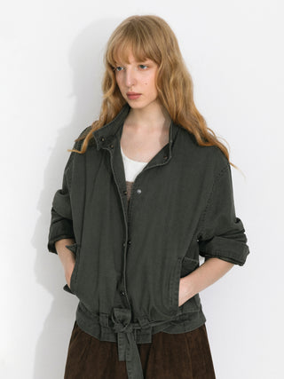 Stand-Collar Washed Twill Utility Jacket