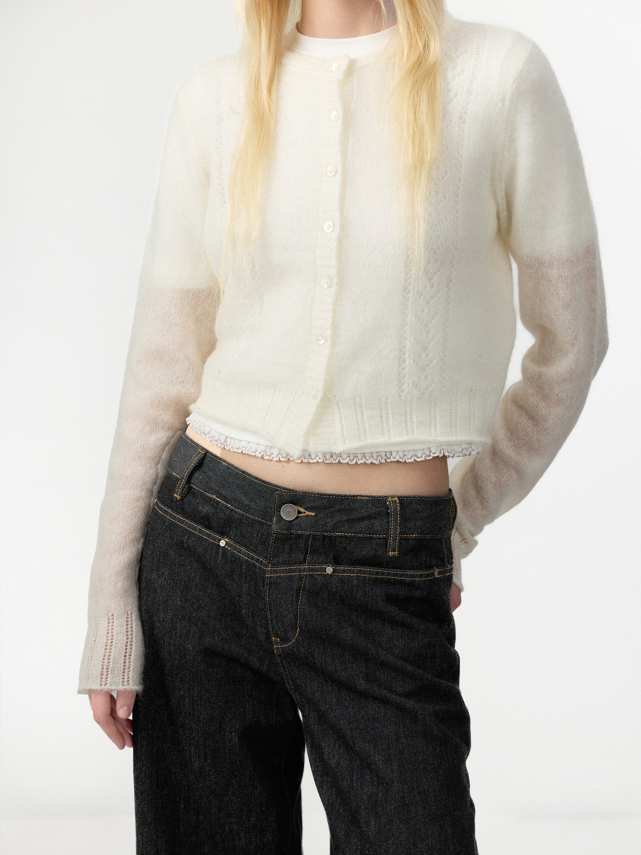 CUBIC Mohair Blend Pointelle Cardigan-7