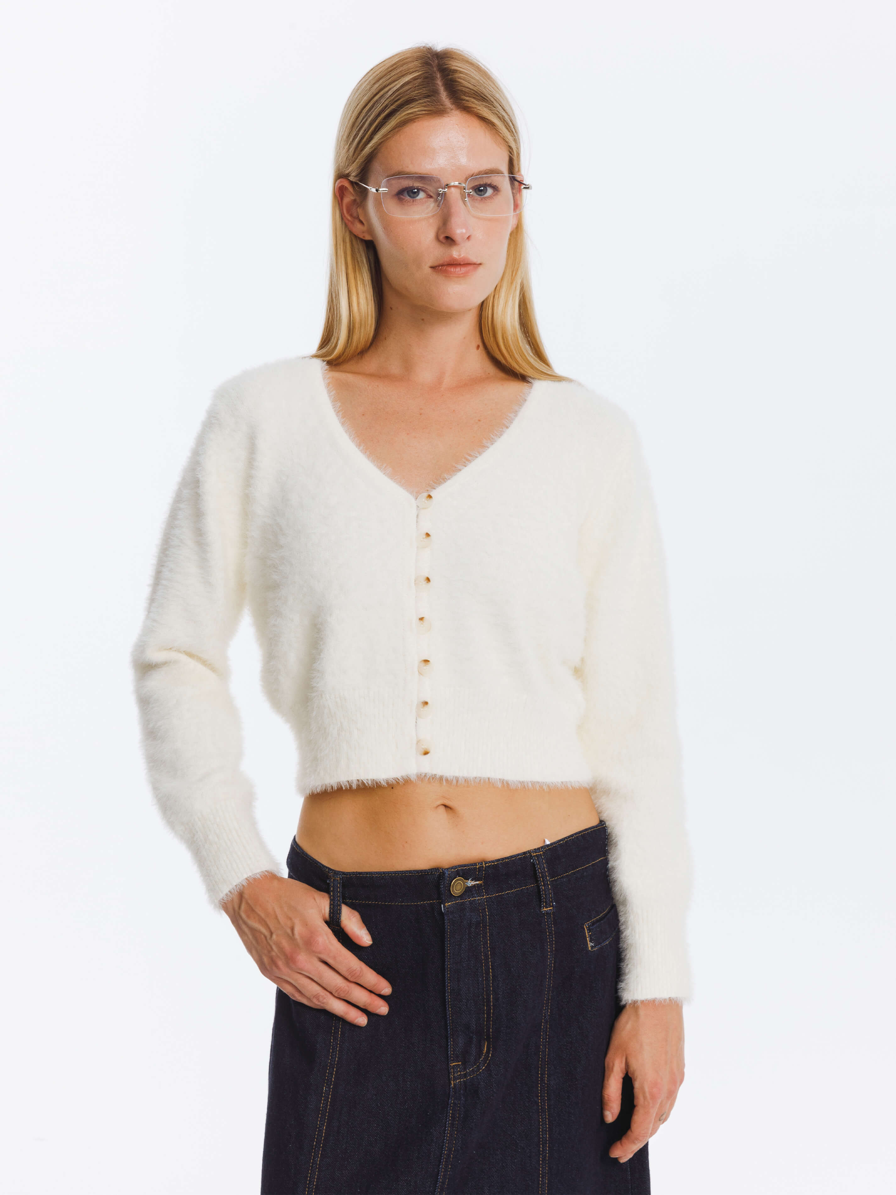 Fluffy Cropped Knit Cardigan-8