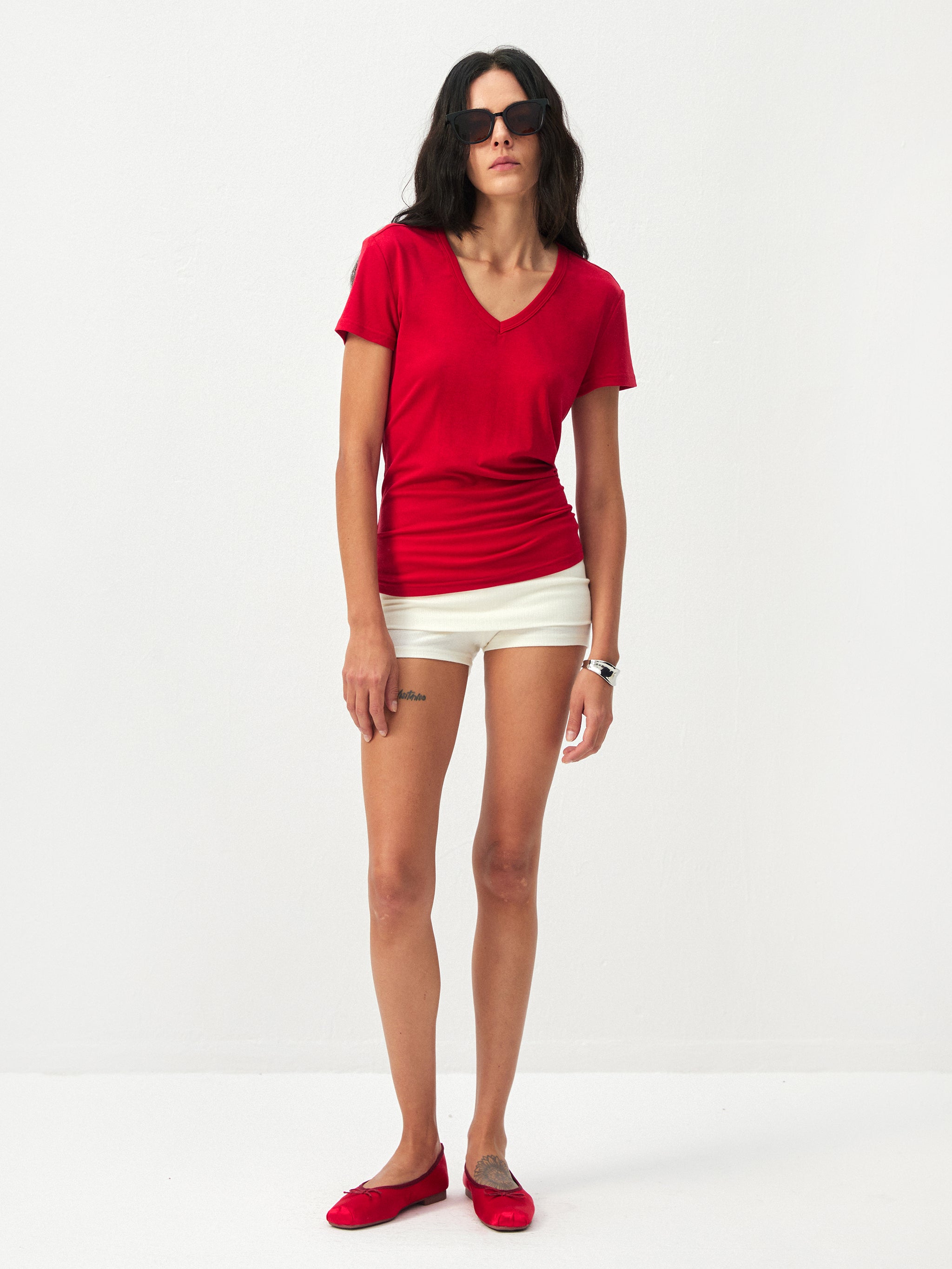 CUBIC Linen-Blend V-Neck Slim Fit Top-7