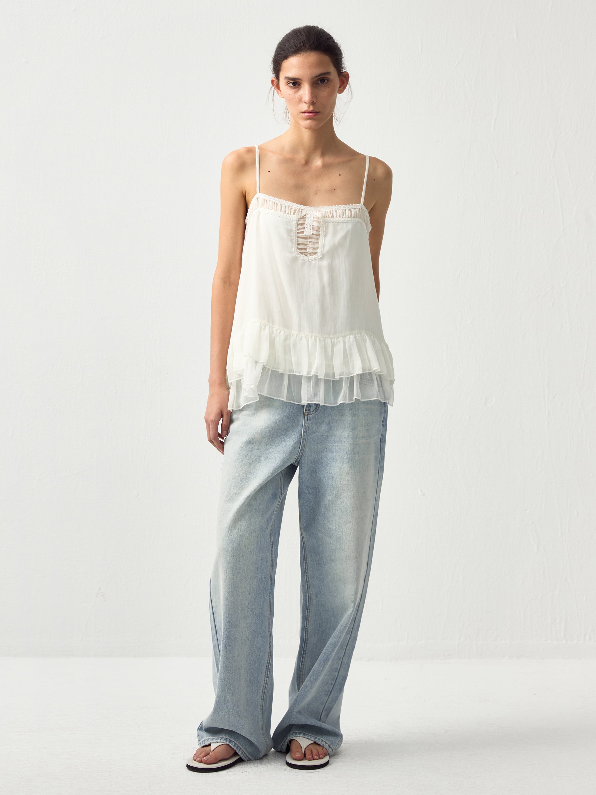 CUBIC Lace V-Neck Ruffle Floral Camisole-7