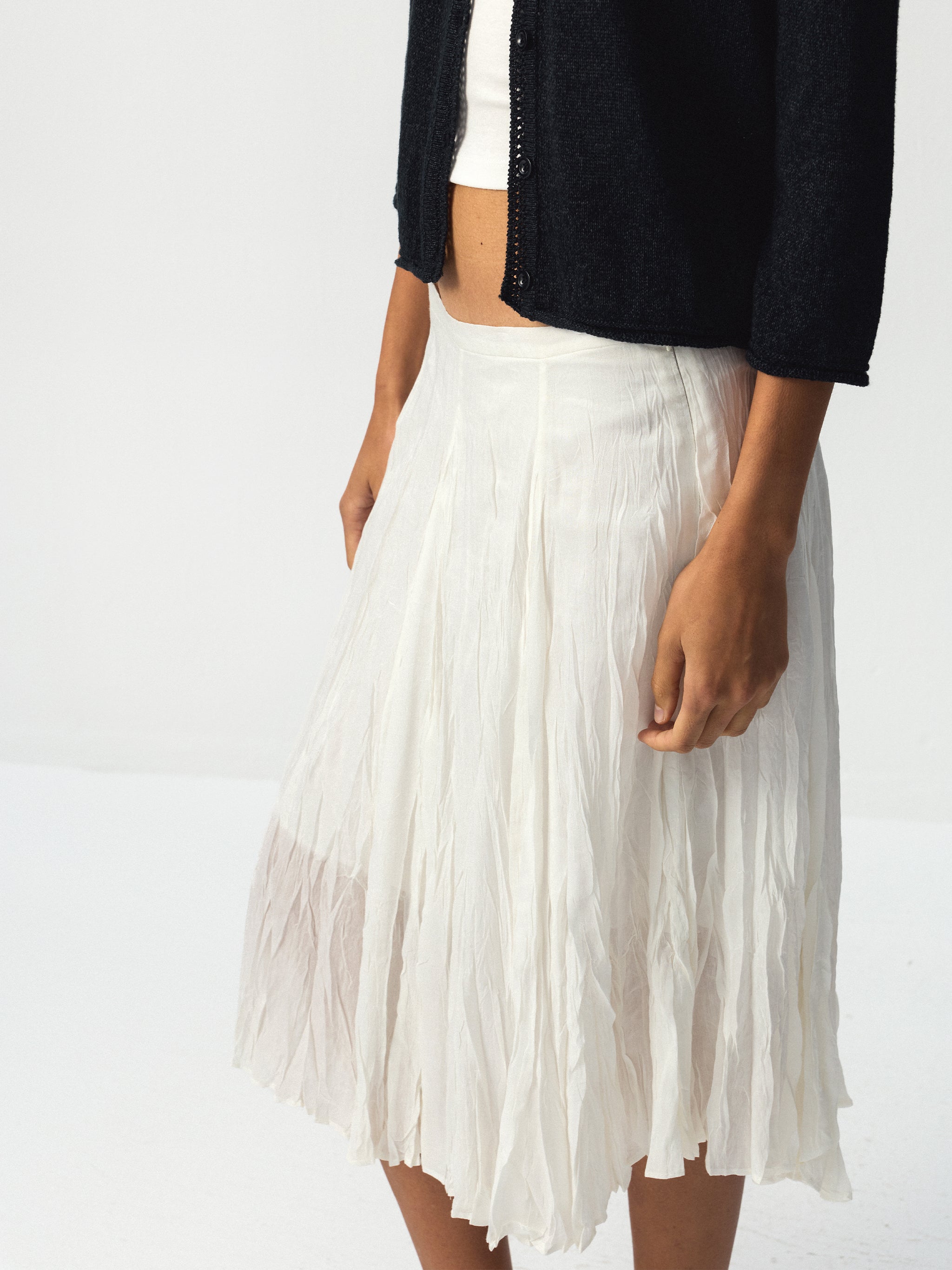CUBIC Crinkled Pleated Midi Skirt-7