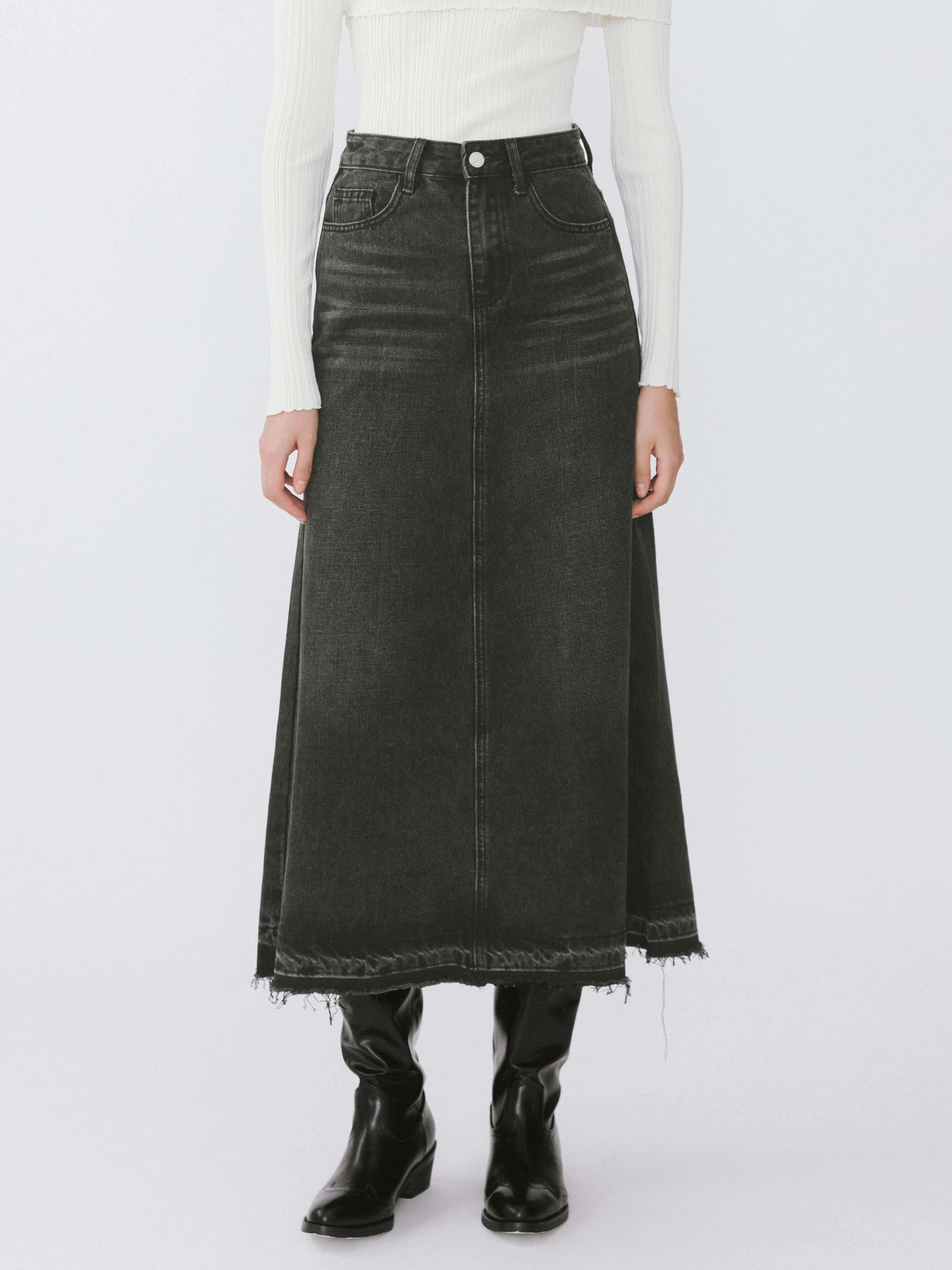 A-line Denim Maxi Skirt-8