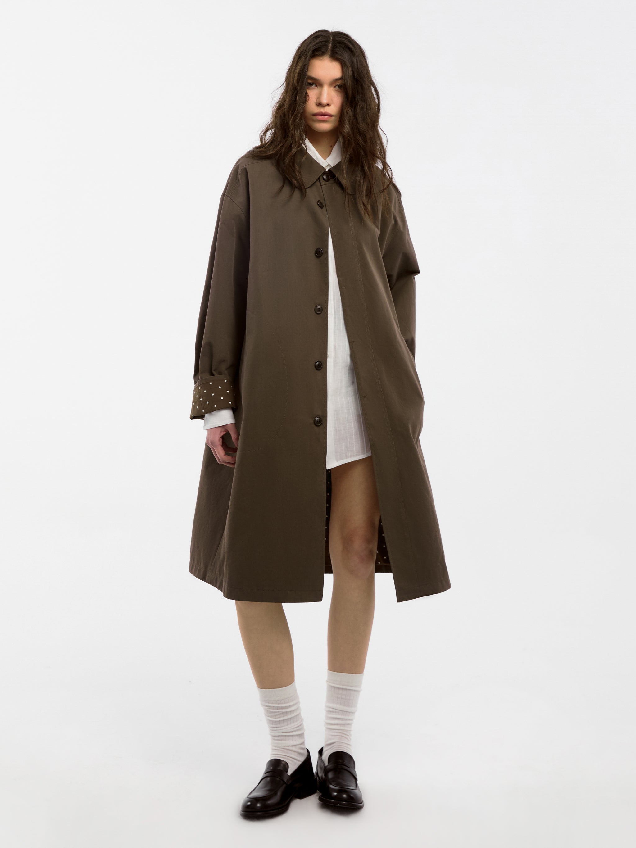 CUBIC Polka Dot Design Patchwork Trench Coat (Pre order: White)-7