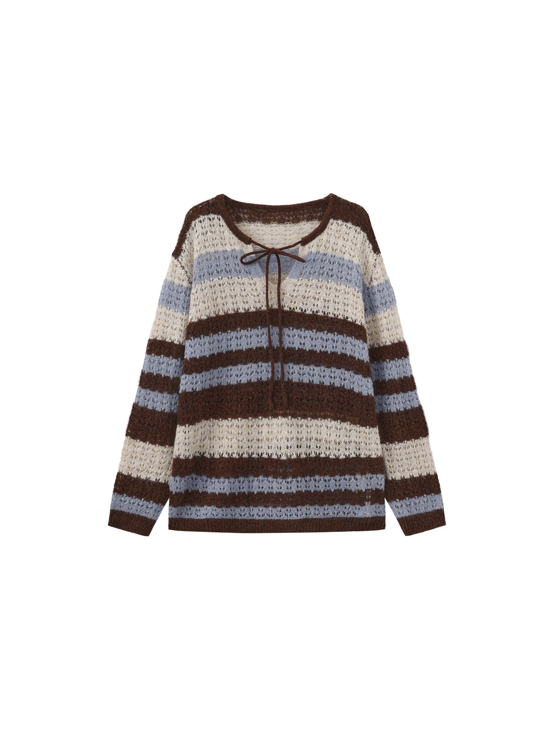 Striped Colour-Block Open-Knit Sweater-7