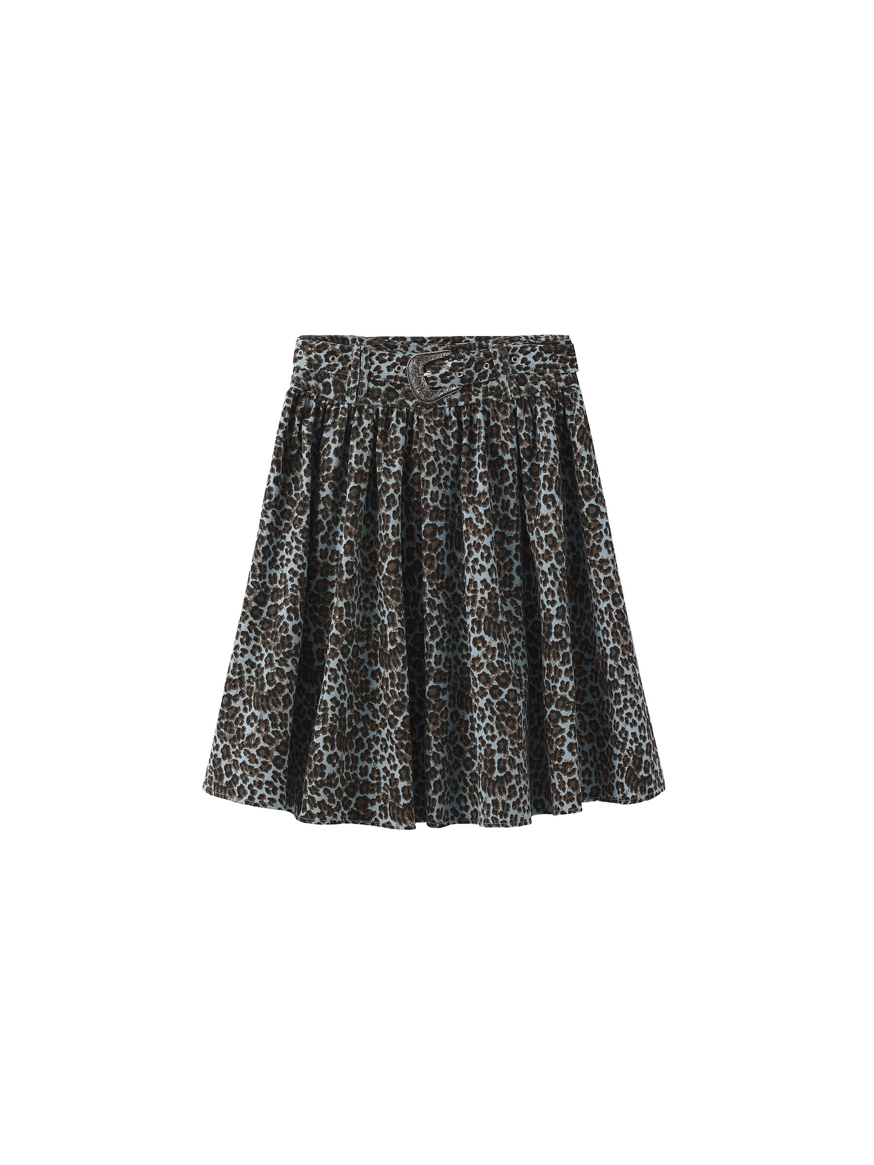 Leopard Print Pleated A-Line Skirt with Belt-8