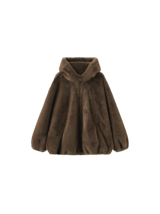 Faux Fur Zip-Up Jacket With Hood