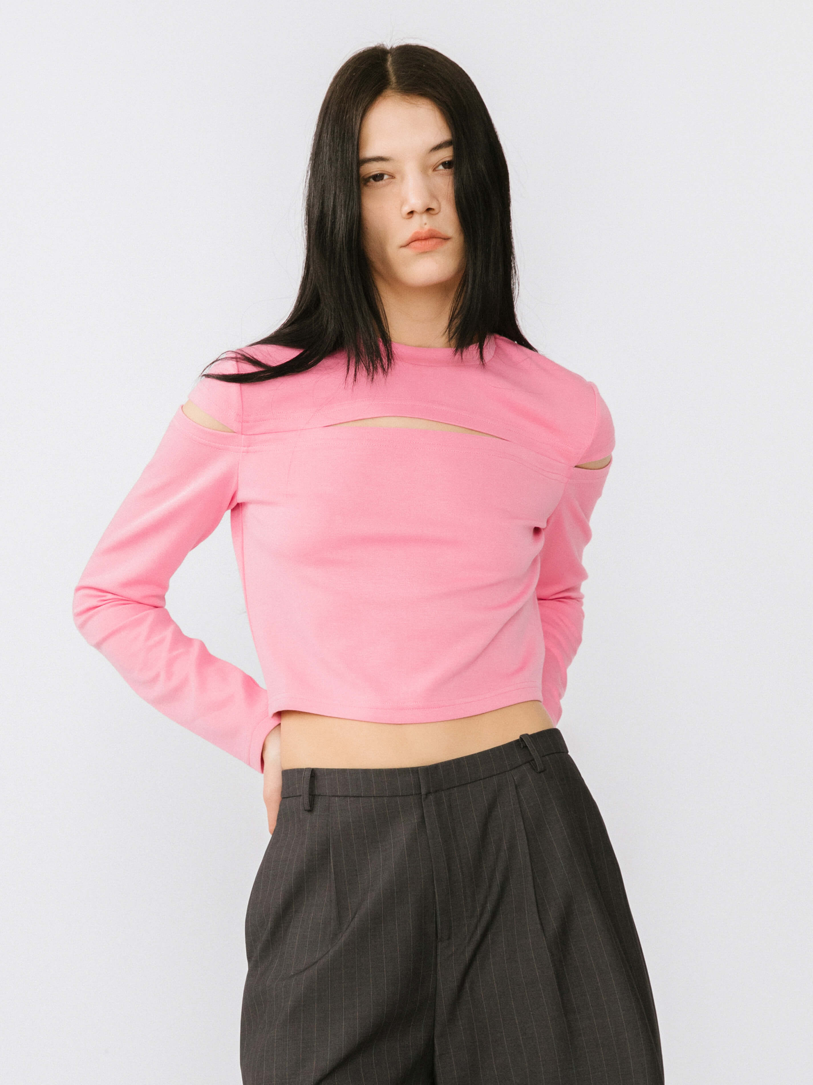 Cut Out Long Sleeve Crop Top-7