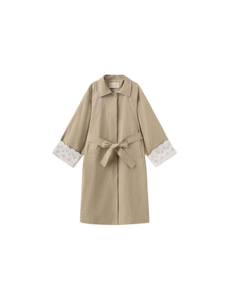 Oversized Thin Trench Coat with Lace Cuffs