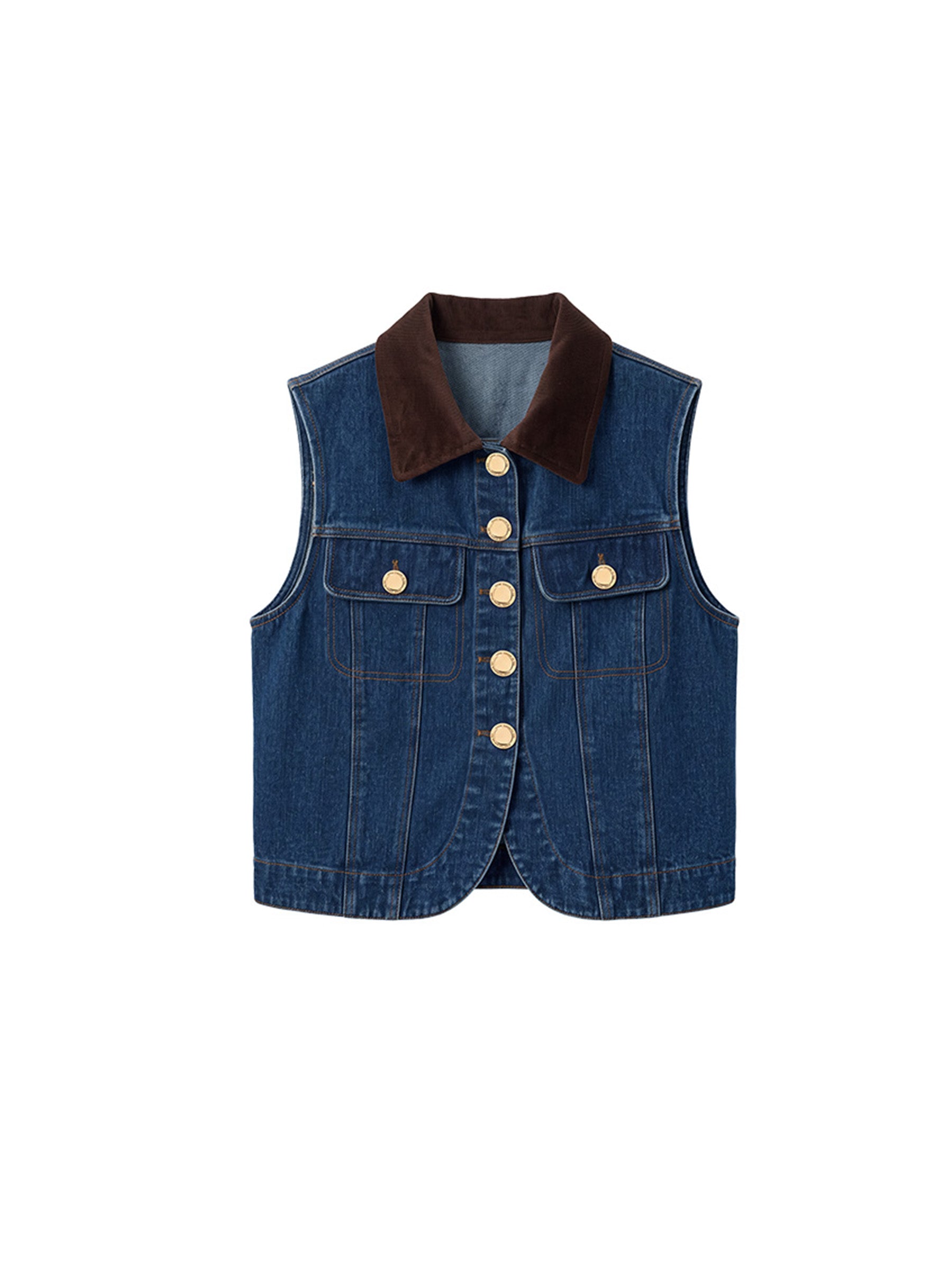 CUBIC Contrast Collar Vintage Denim Vest-7