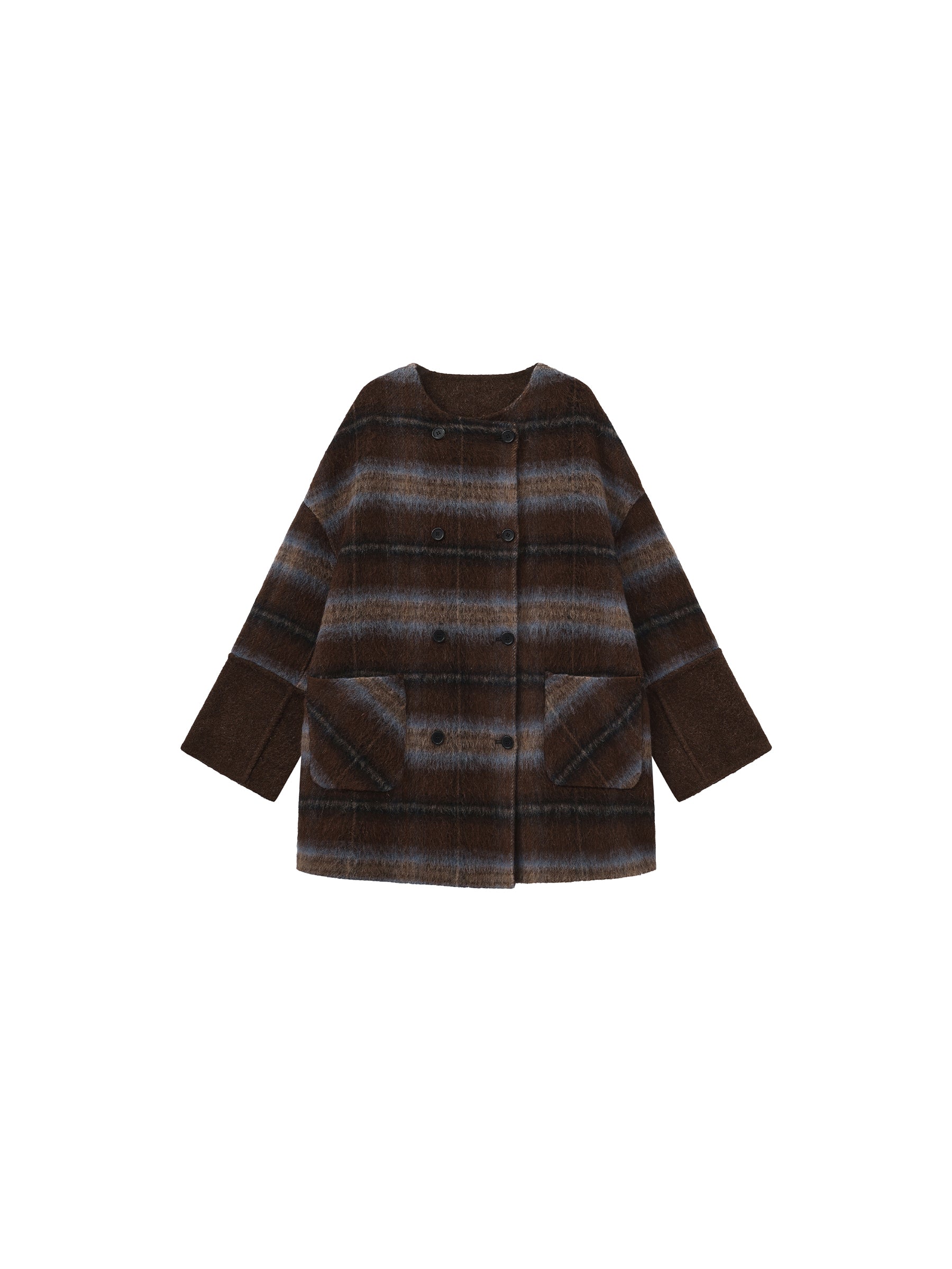 Plaid A-Line Coat with Scarf Collar-7