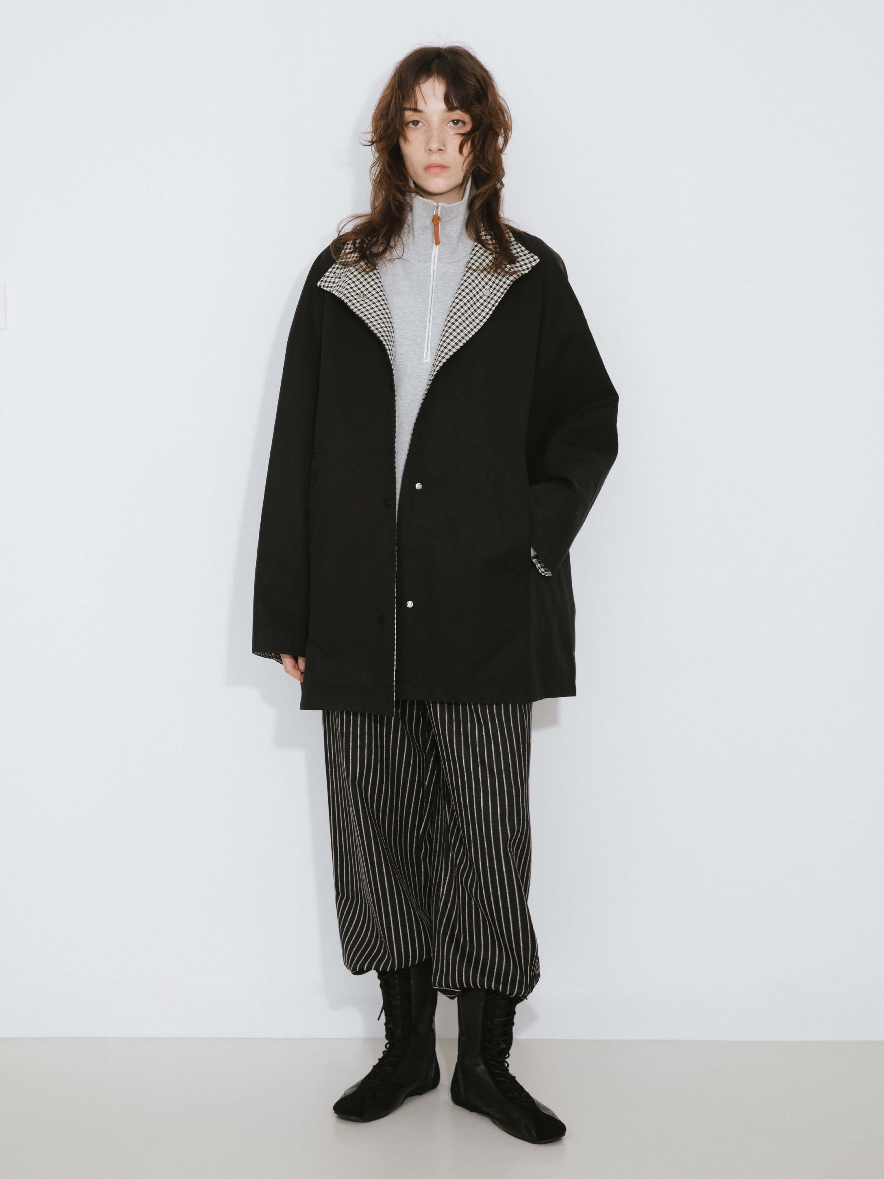 Funnel Neck Reversible Trench Coat-7