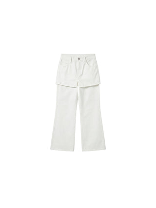 CUBIC Cotton-Blend Layered Skirt-Front Flare Trousers