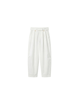 CUBIC Cotton-Blend Fold-Over Waist Wide-Leg Trousers