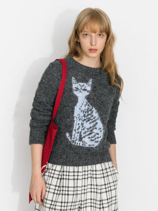CUBIC Cat Print Alpaca Blend Sweater