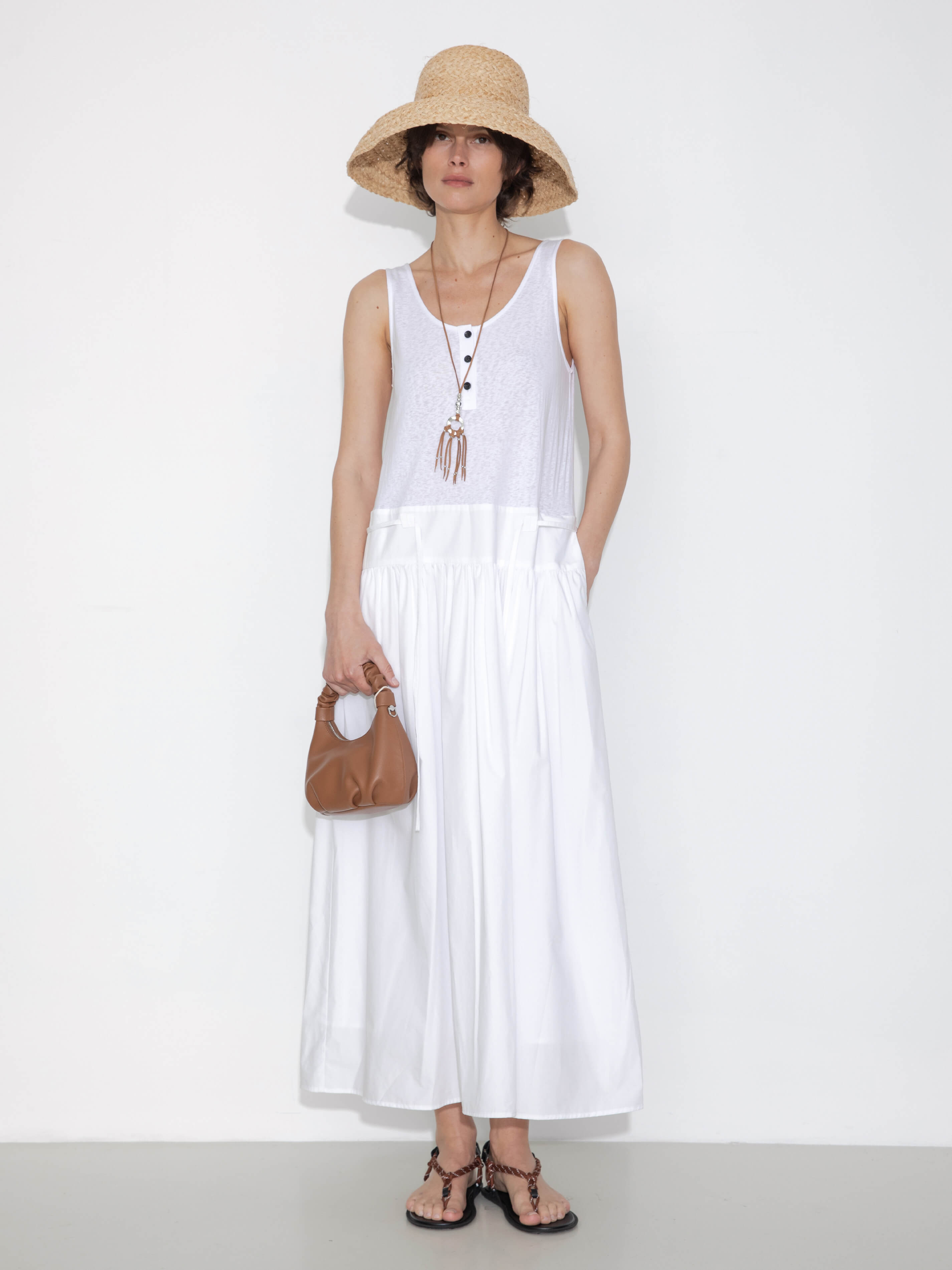 Panelled Henley Neck Vest Dress-7