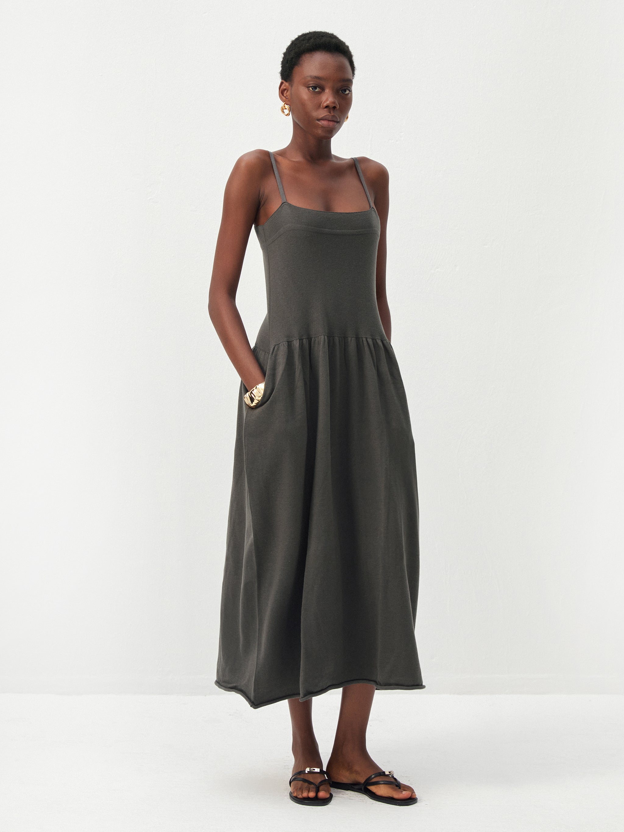 CUBIC Lyocell-Wool Blend Drop-Waist Midi Dress-7