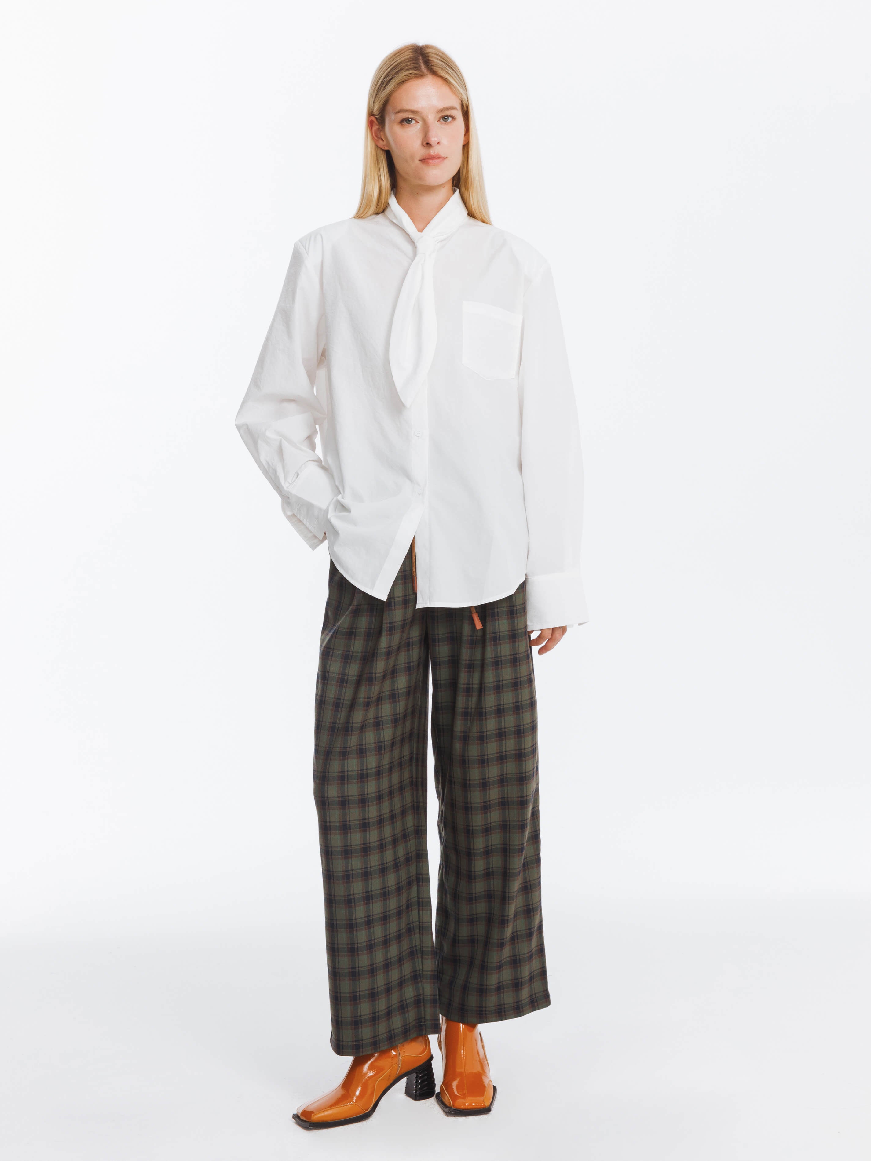 Wide Leg Tartan Casual Trousers-7