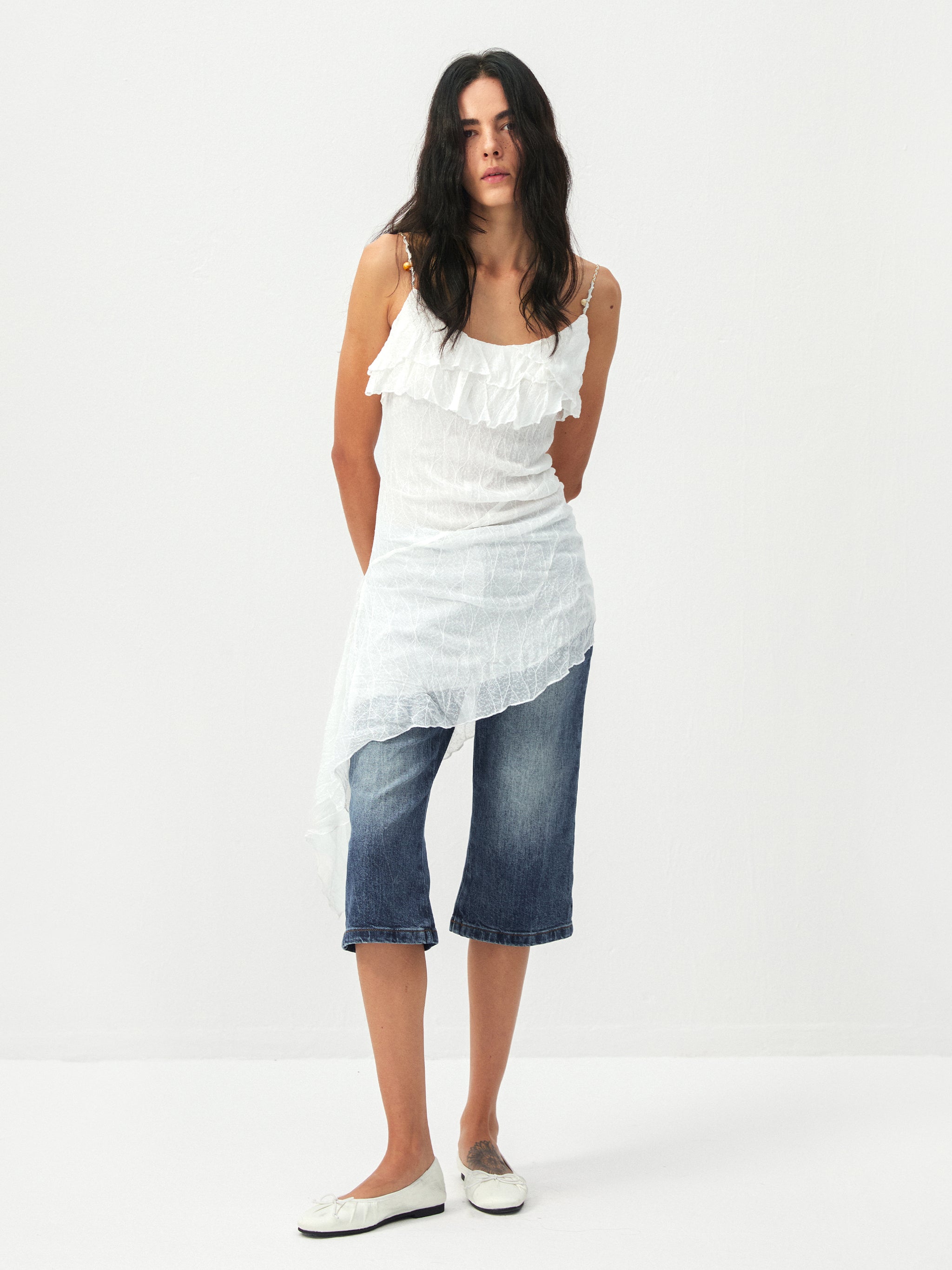 CUBIC Textured Ruffle Neck Lace Strap Camisole-7