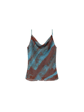 Print Satin Cowl Neck Cami Top