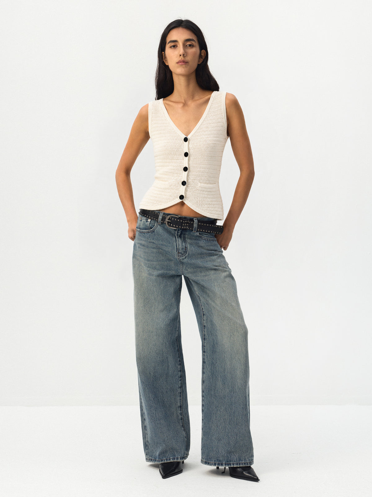 CUBIC V-Neck Button Front Knit Vest-7