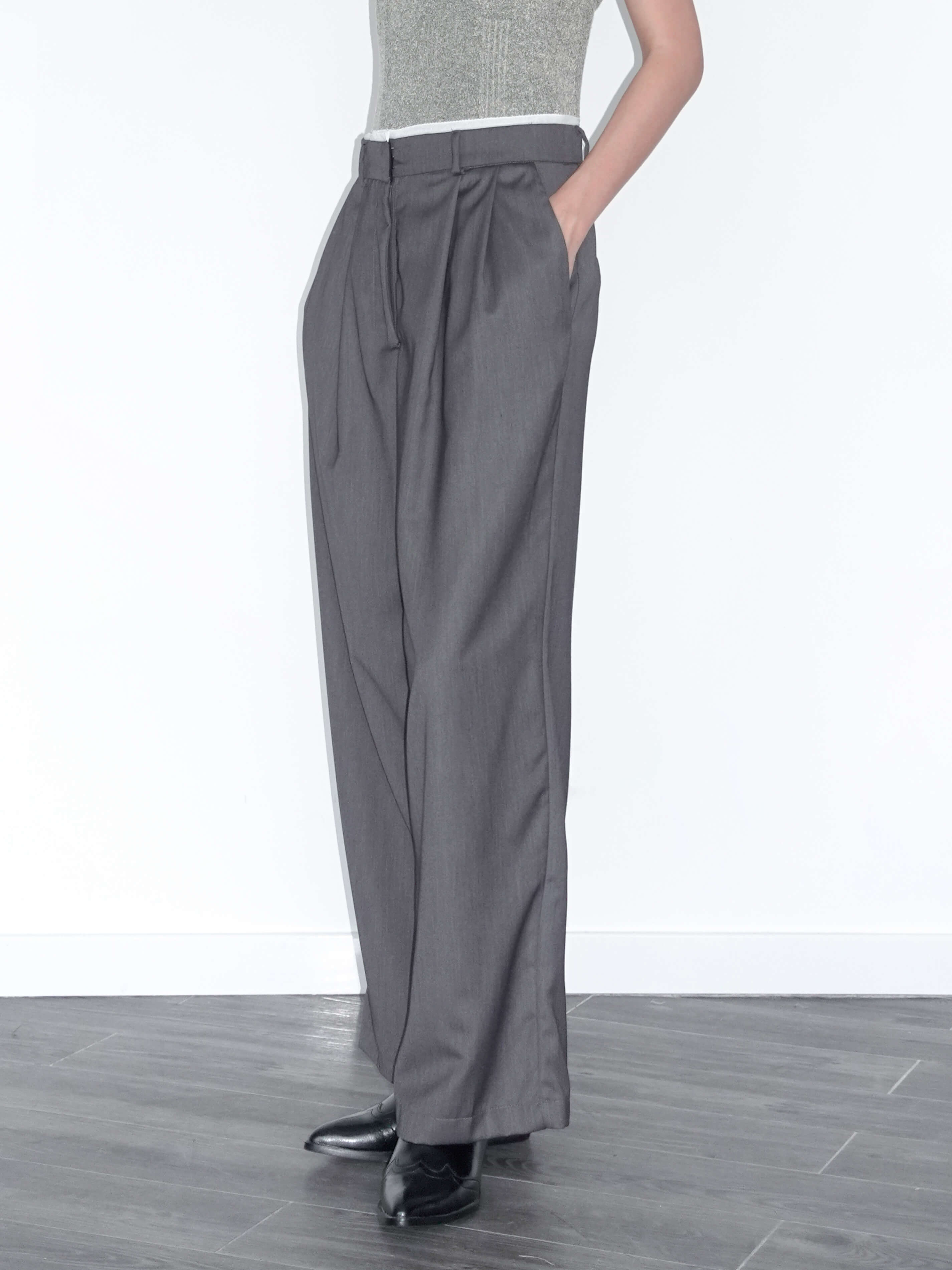 Slim Wide Leg Straight Casual Trousers-8