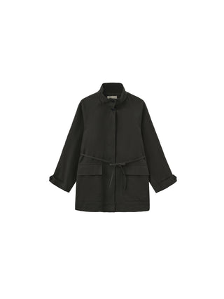 100% Cotton Stand Collar Mid-Length Tie-Waist Trench Coat